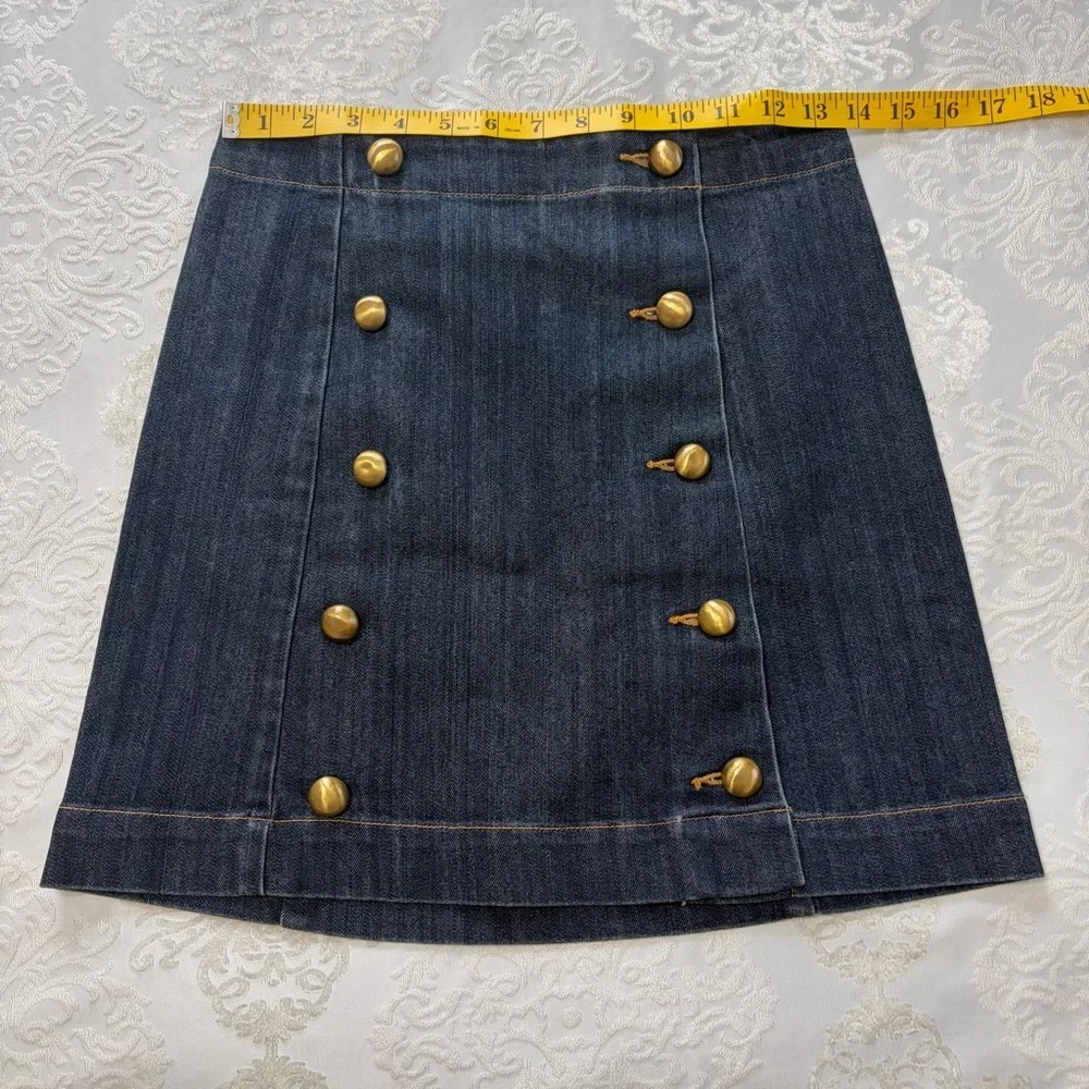 Michael Kors Denim Military Style Button A Line Mini Skirt  Size 0